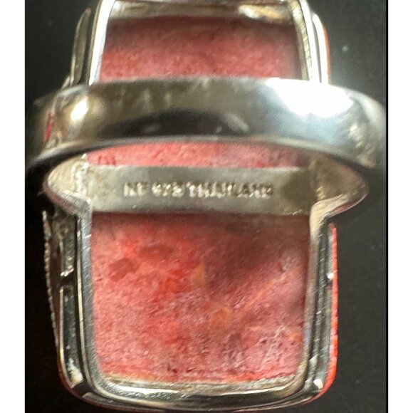 Sterling Silver & Red Coral Ring With Ruby Accents Handmade In Thailand Size 7 - Picture 6 of 6